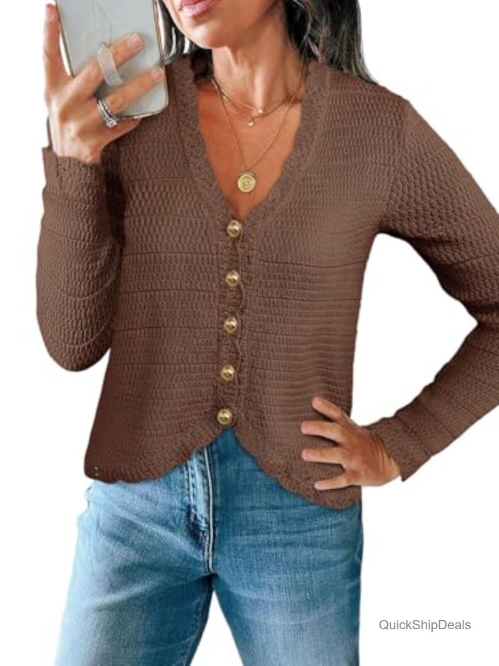 Womens Cropped Knit Cardigan V Neck Button Down Boho Sweater